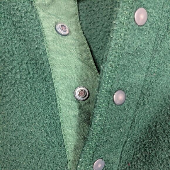 Vintage LL Bean Fleece Henley Shirt Sweatshirt Pullover Preppy Snap Green L - Picture 4 of 8